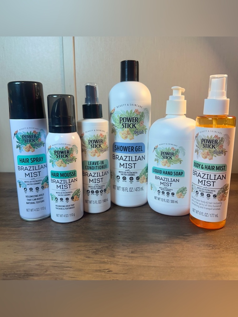 Power Stick Brazilian Mist 6pc Bundle Hand Soap, Body Wash, Hair Spray Mousse